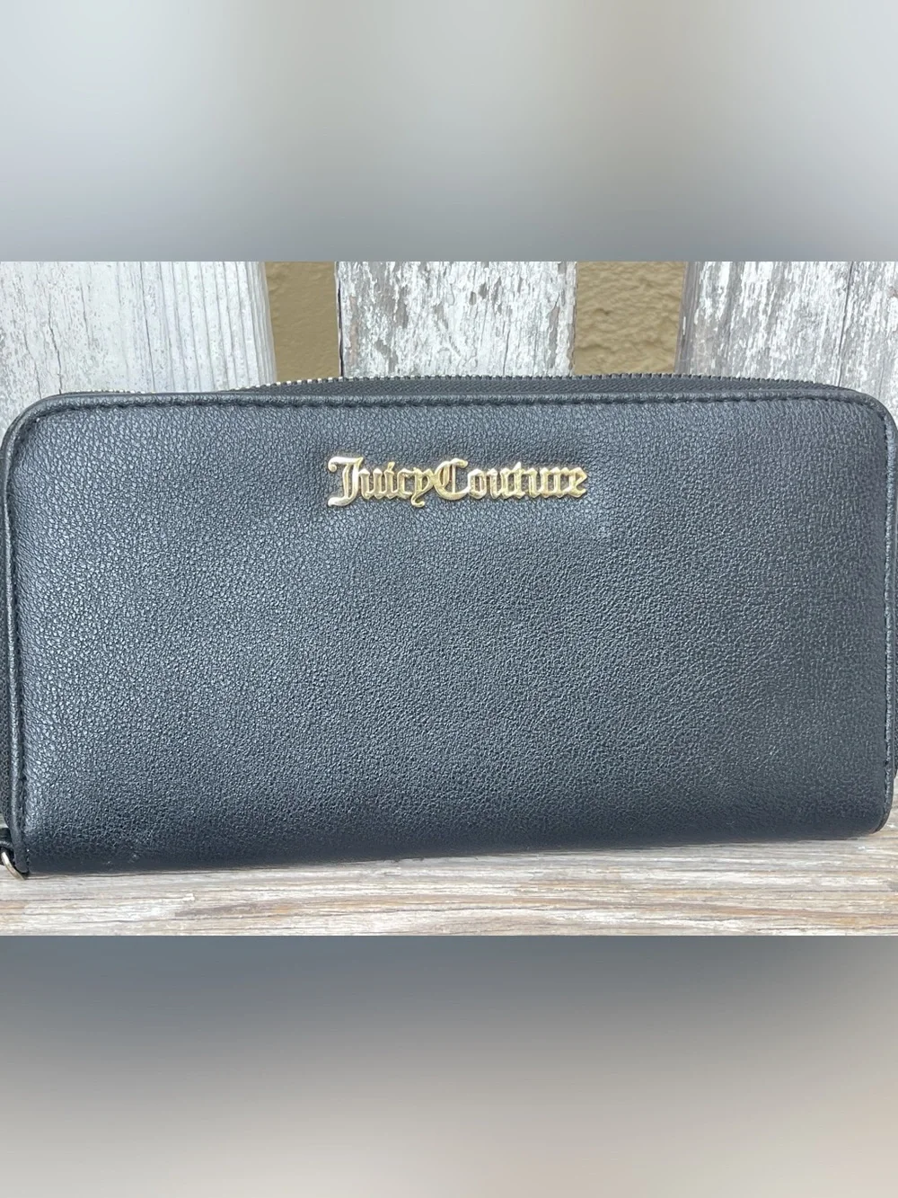 Juicy Couture Black Faux Leather Zip-Around Wallet